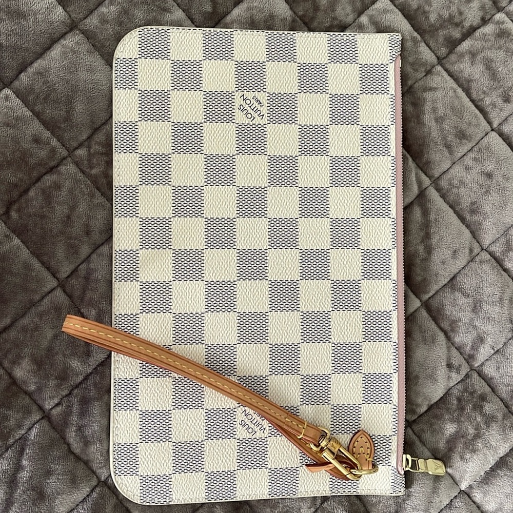 AUTHENTIC LOUIS VUITTON DAMIER AZUR NEVERFULL GM POCHETTE ROSE BALLERINE